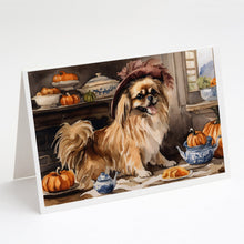 Load image into Gallery viewer, Tibetan Spaniel Fall Kitchen Pumpkins Greeting Cards -  Blank Note Cards – 8-Pack of Artist-Designed Cards with Envelopes
