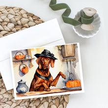 Load image into Gallery viewer, Vizsla Fall Kitchen Pumpkins Greeting Cards -  Blank Note Cards – 8-Pack of Artist-Designed Cards with Envelopes