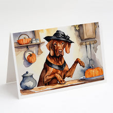 Load image into Gallery viewer, Vizsla Fall Kitchen Pumpkins Greeting Cards -  Blank Note Cards – 8-Pack of Artist-Designed Cards with Envelopes