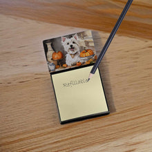 Load image into Gallery viewer, Westie Fall Kitchen Pumpkins Sticky Note Holder- Refiilable Desk Accessory Note Pad