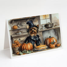 Load image into Gallery viewer, Yorkie Fall Kitchen Pumpkins Greeting Cards -  Blank Note Cards – 8-Pack of Artist-Designed Cards with Envelopes