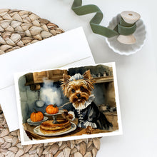 Load image into Gallery viewer, Yorkie Fall Kitchen Pumpkins Greeting Cards -  Blank Note Cards – 8-Pack of Artist-Designed Cards with Envelopes