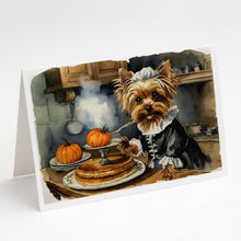 Load image into Gallery viewer, Yorkie Fall Kitchen Pumpkins Greeting Cards -  Blank Note Cards – 8-Pack of Artist-Designed Cards with Envelopes