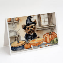Load image into Gallery viewer, Yorkie Fall Kitchen Pumpkins Greeting Cards -  Blank Note Cards – 8-Pack of Artist-Designed Cards with Envelopes
