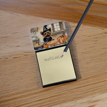 Load image into Gallery viewer, Yorkie Fall Kitchen Pumpkins Sticky Note Holder- Refiilable Desk Accessory Note Pad