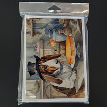 Load image into Gallery viewer, Basset Hound Fall Kitchen Pumpkins Greeting Cards -  Blank Note Cards – 8-Pack of Artist-Designed Cards with Envelopes