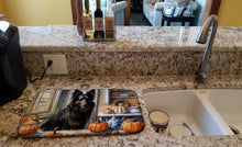 Load image into Gallery viewer, Belgian Sheepdog Fall Kitchen Pumpkins Dish Drying Mat