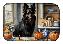 Load image into Gallery viewer, Belgian Sheepdog Fall Kitchen Pumpkins Dish Drying Mat