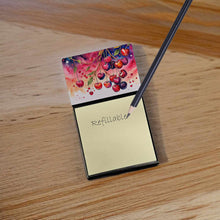 Load image into Gallery viewer, Colorful Cherries Sticky Note Holder- Refiilable Desk Accessory Note Pad