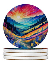 Load image into Gallery viewer, Colorful Annual Larkspur Large Sandstone Coasters Pack of 4