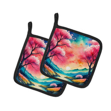 Load image into Gallery viewer, Colorful Cherry Blossoms Pot Holders - Set of 2 Decorative Kitchen Helpers | Made in the USA
