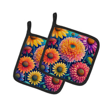 Load image into Gallery viewer, Colorful Chrysanthemums Pot Holders - Set of 2 Decorative Kitchen Helpers | Made in the USA
