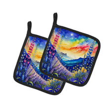 Load image into Gallery viewer, Colorful Delphinium Pot Holders - Set of 2 Decorative Kitchen Helpers | Made in the USA