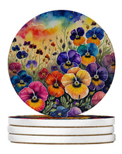 Load image into Gallery viewer, Colorful Pansies Large Sandstone Coasters Pack of 4