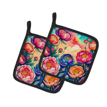 Load image into Gallery viewer, Colorful Peonies Pot Holders - Set of 2 Decorative Kitchen Helpers | Made in the USA