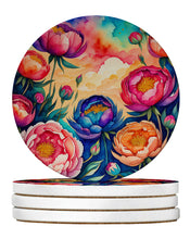 Load image into Gallery viewer, Colorful Peonies Large Sandstone Coasters Pack of 4