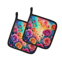 Load image into Gallery viewer, Colorful Roses Pot Holders - Set of 2 Decorative Kitchen Helpers | Made in the USA