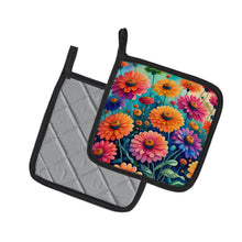 Load image into Gallery viewer, Colorful Zinnias Pot Holders - Set of 2 Decorative Kitchen Helpers | Made in the USA