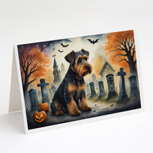 Load image into Gallery viewer, Airedale Terrier Spooky Halloween Greeting Cards -  Blank Note Cards – 8-Pack of Artist-Designed Cards with Envelopes