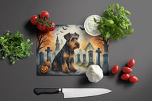 Load image into Gallery viewer, Airedale Terrier Spooky Halloween Glass Cutting Boards – Durable, Decorative Kitchen Art Large