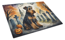 Load image into Gallery viewer, Airedale Terrier Spooky Halloween Glass Cutting Boards – Durable, Decorative Kitchen Art Large
