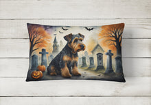Load image into Gallery viewer, Airedale Terrier Spooky Halloween Fabric Decorative Pillow