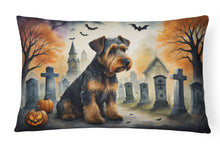 Load image into Gallery viewer, Airedale Terrier Spooky Halloween Fabric Decorative Pillow