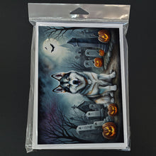 Load image into Gallery viewer, Alaskan Malamute Spooky Halloween Greeting Cards -  Blank Note Cards – 8-Pack of Artist-Designed Cards with Envelopes