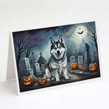 Load image into Gallery viewer, Alaskan Malamute Spooky Halloween Greeting Cards -  Blank Note Cards – 8-Pack of Artist-Designed Cards with Envelopes