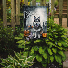 Load image into Gallery viewer, Alaskan Malamute Spooky Halloween Garden Flag – Dog in Cemetery Scene