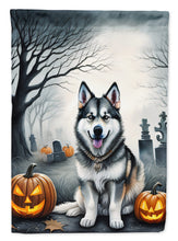Load image into Gallery viewer, Alaskan Malamute Spooky Halloween Garden Flag – Dog in Cemetery Scene