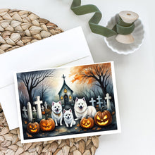 Load image into Gallery viewer, American Eskimo Spooky Halloween Greeting Cards -  Blank Note Cards – 8-Pack of Artist-Designed Cards with Envelopes