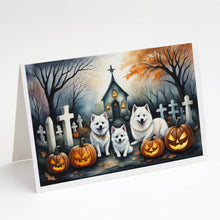 Load image into Gallery viewer, American Eskimo Spooky Halloween Greeting Cards -  Blank Note Cards – 8-Pack of Artist-Designed Cards with Envelopes