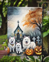 Load image into Gallery viewer, American Eskimo Spooky Halloween Garden Flag – Dog in Cemetery Scene