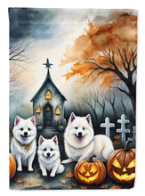 Load image into Gallery viewer, American Eskimo Spooky Halloween Garden Flag – Dog in Cemetery Scene