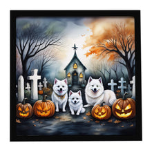 Load image into Gallery viewer, American Eskimo Spooky Halloween Framed Metal Print