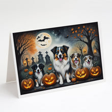 Load image into Gallery viewer, Australian Shepherd Spooky Halloween Greeting Cards -  Blank Note Cards – 8-Pack of Artist-Designed Cards with Envelopes