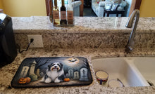 Load image into Gallery viewer, Bearded Collie Spooky Halloween Dish Drying Mat
