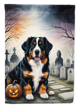 Load image into Gallery viewer, Bernese Mountain Dog Spooky Halloween Garden Flag – Dog in Cemetery Scene