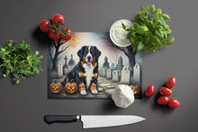 Load image into Gallery viewer, Bernese Mountain Dog Spooky Halloween Glass Cutting Boards – Durable, Decorative Kitchen Art Large