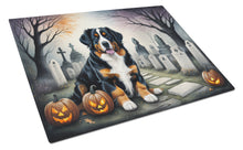 Load image into Gallery viewer, Bernese Mountain Dog Spooky Halloween Glass Cutting Boards – Durable, Decorative Kitchen Art Large