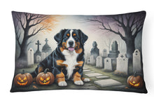 Load image into Gallery viewer, Bernese Mountain Dog Spooky Halloween Fabric Decorative Pillow