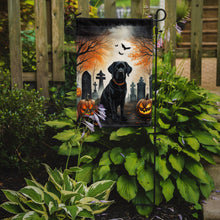 Load image into Gallery viewer, Black Labrador Retriever Spooky Halloween Garden Flag – Dog in Cemetery Scene