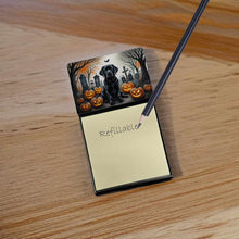 Load image into Gallery viewer, Black Labrador Retriever Spooky Halloween Sticky Note Holder- Refiilable Desk Accessory Note Pad