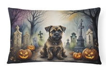 Load image into Gallery viewer, Border Terrier Spooky Halloween Fabric Decorative Pillow