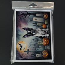 Load image into Gallery viewer, Boston Terrier Spooky Halloween Greeting Cards -  Blank Note Cards – 8-Pack of Artist-Designed Cards with Envelopes