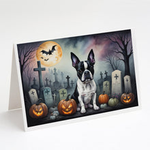 Load image into Gallery viewer, Boston Terrier Spooky Halloween Greeting Cards -  Blank Note Cards – 8-Pack of Artist-Designed Cards with Envelopes