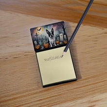 Load image into Gallery viewer, Boston Terrier Spooky Halloween Sticky Note Holder- Refiilable Desk Accessory Note Pad