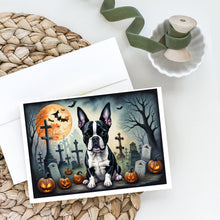 Load image into Gallery viewer, Boston Terrier Spooky Halloween Greeting Cards -  Blank Note Cards – 8-Pack of Artist-Designed Cards with Envelopes