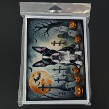 Load image into Gallery viewer, Boston Terrier Spooky Halloween Greeting Cards -  Blank Note Cards – 8-Pack of Artist-Designed Cards with Envelopes